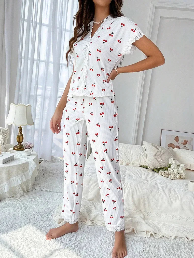 Cherry Blossom - Charming Cherry Lace Pajama Set