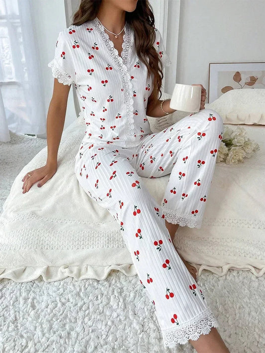 Cherry Blossom - Charming Cherry Lace Pajama Set