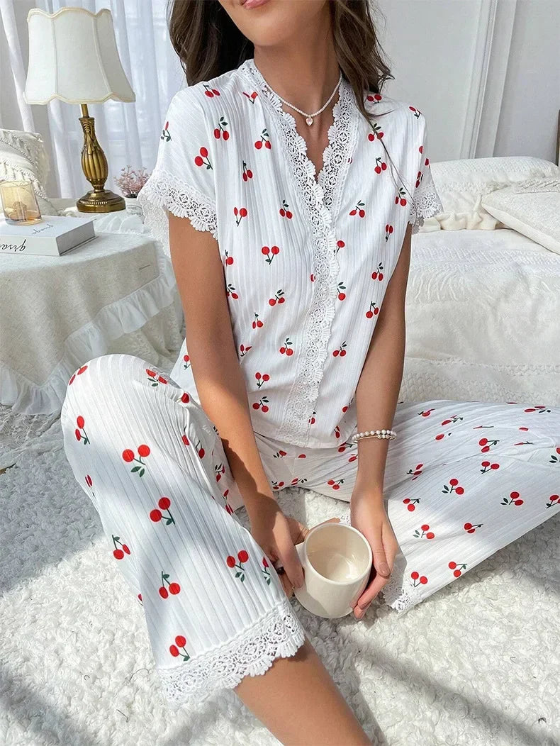 Cherry Blossom - Charming Cherry Lace Pajama Set