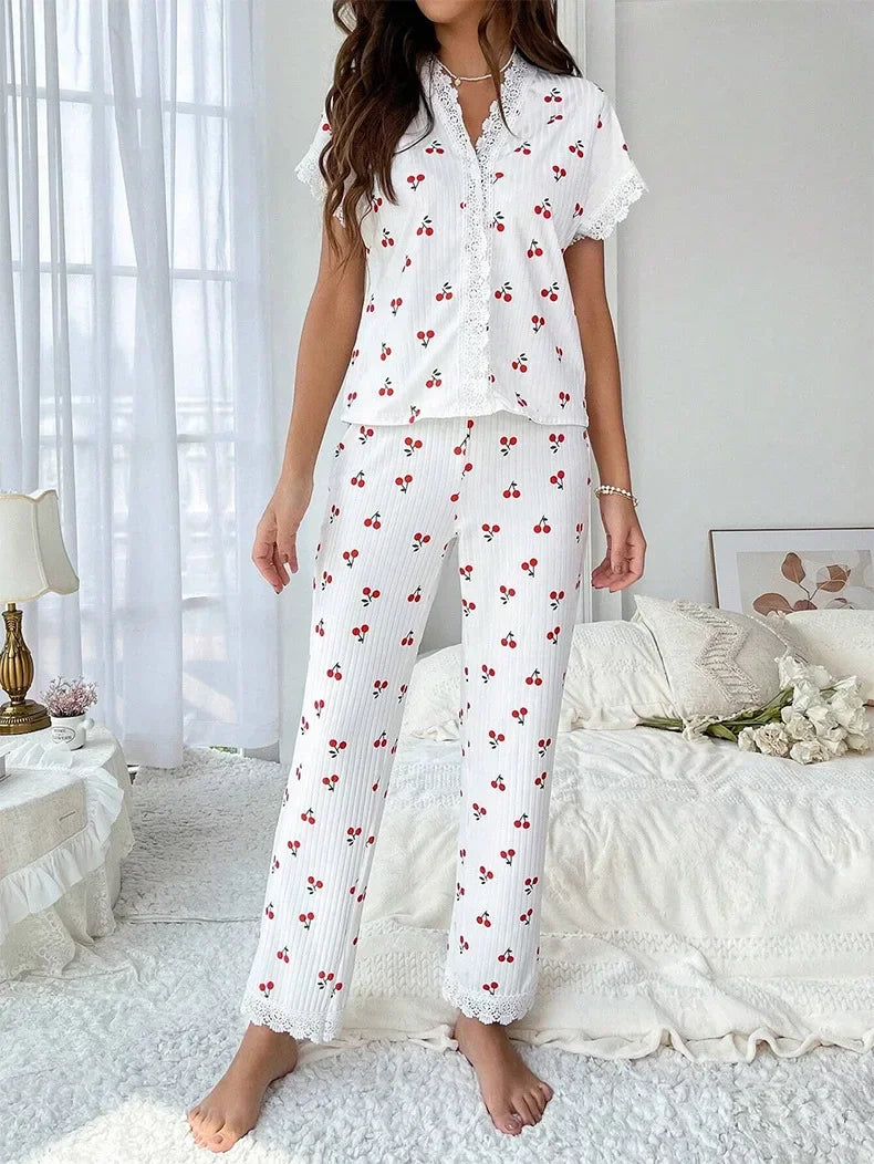 Cherry Blossom - Charming Cherry Lace Pajama Set